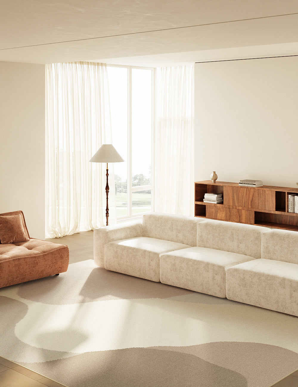 Ragged Ripple Almond Cream Washable Rug