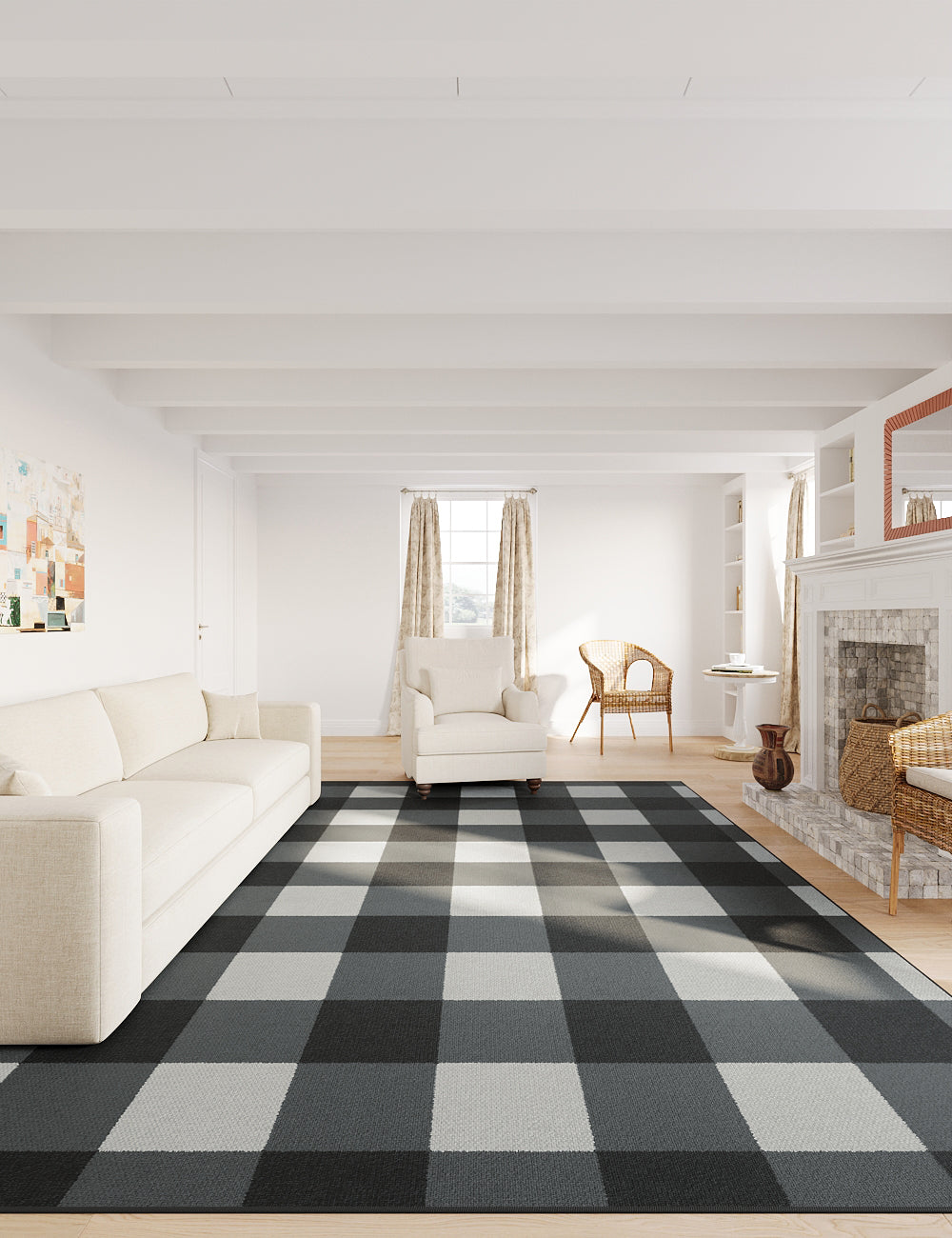 Retro Grid Black & White Washable Rug