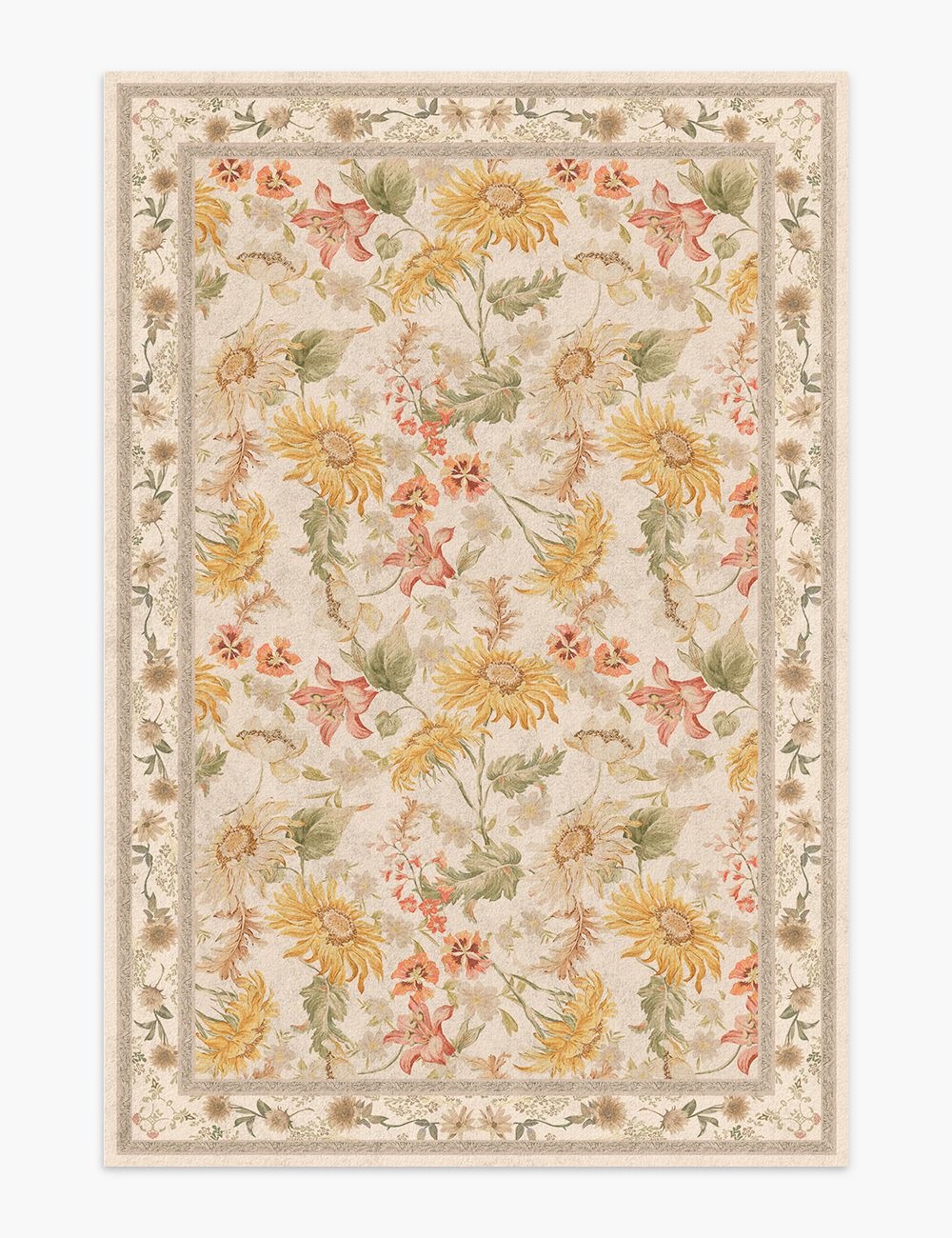 Romantic Blooms Dusty Taupe Washable Rug