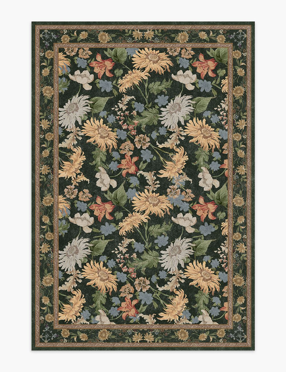 Romantic Blooms Jungle Green Washable Rug