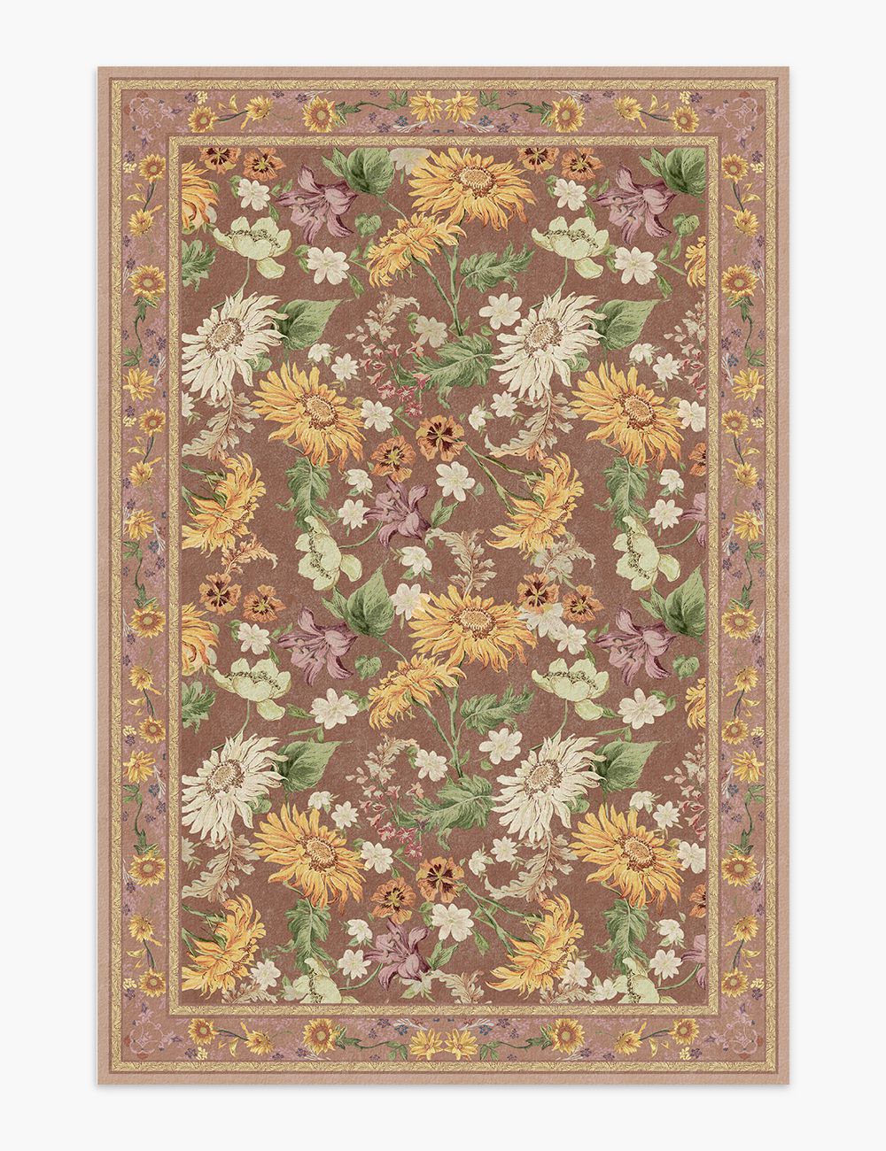 Romantic Blooms Mocha Taupe Washable Rug