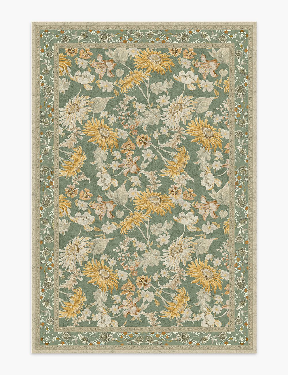 Romantic Blooms Pistachio Green Washable Rug