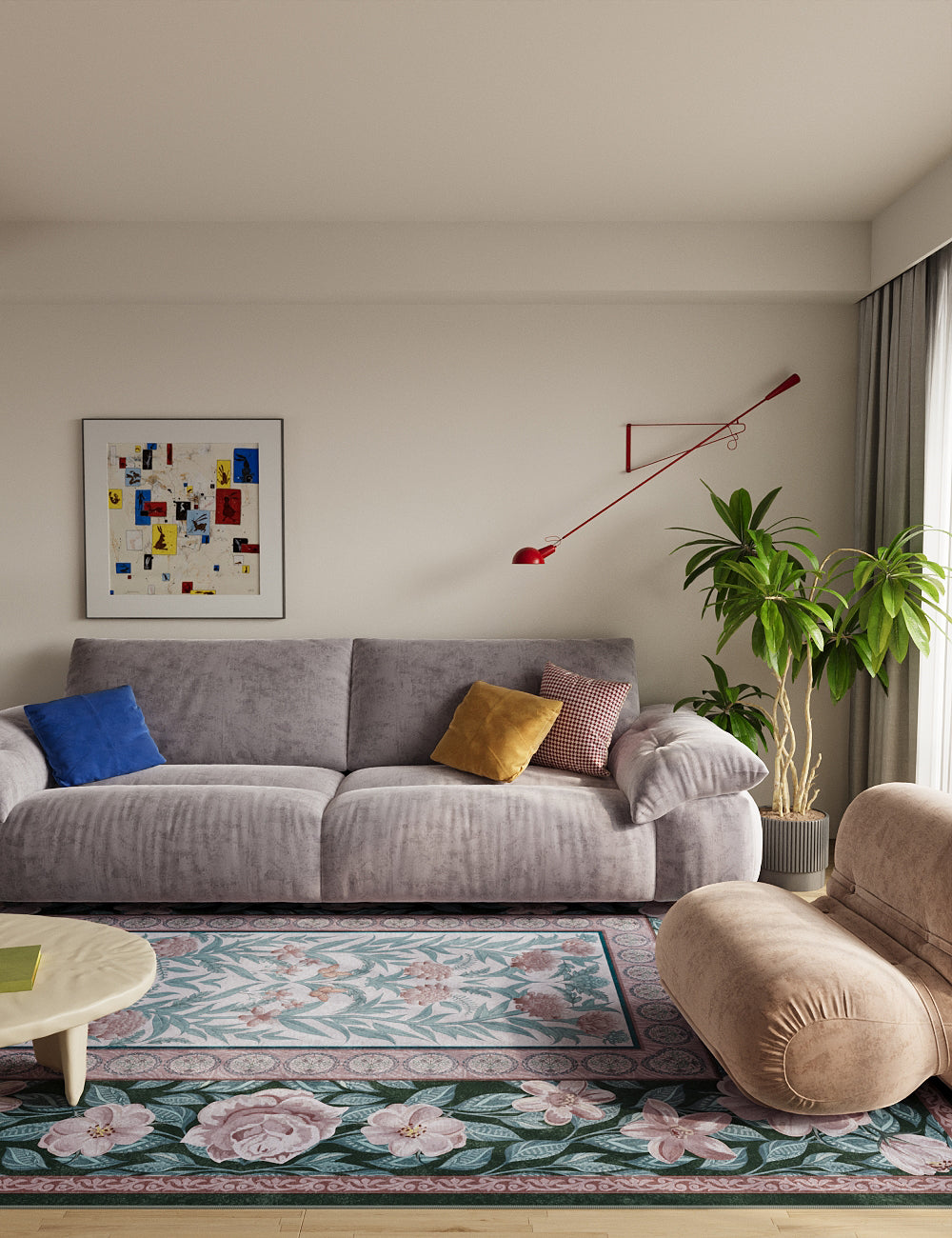 Rouge Compact Sage Blush Washable Rug