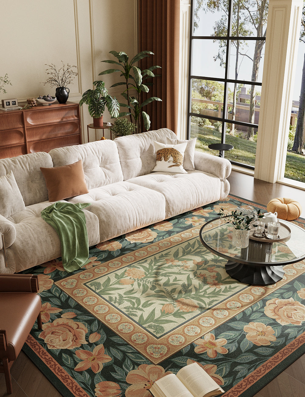 Rouge Compact Teal Rose Washable Rug
