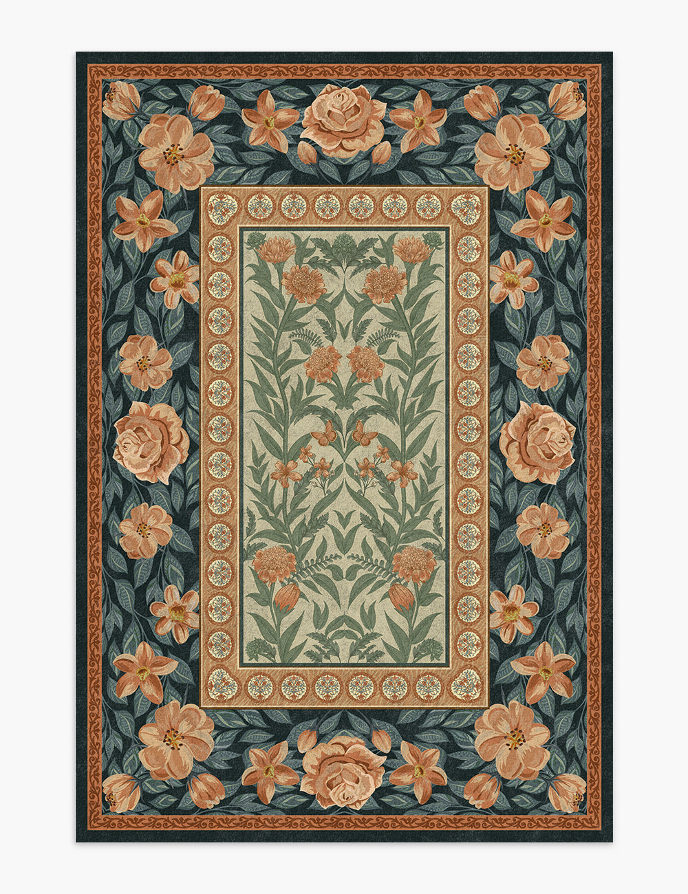 Rouge Compact Teal Rose Washable Rug
