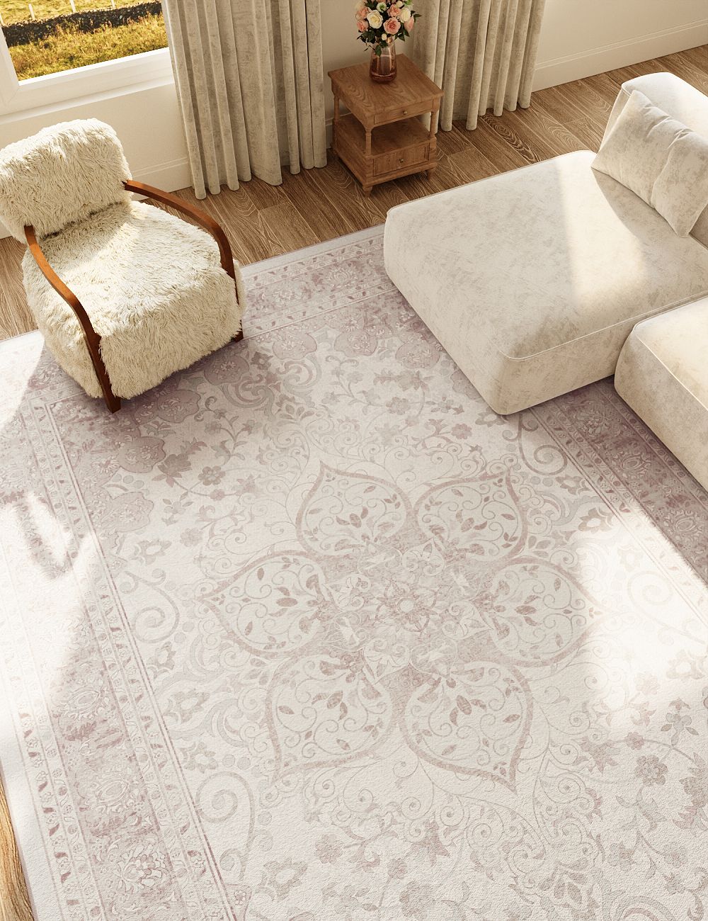 Sacred Bloom Blush Pink Washable Rug