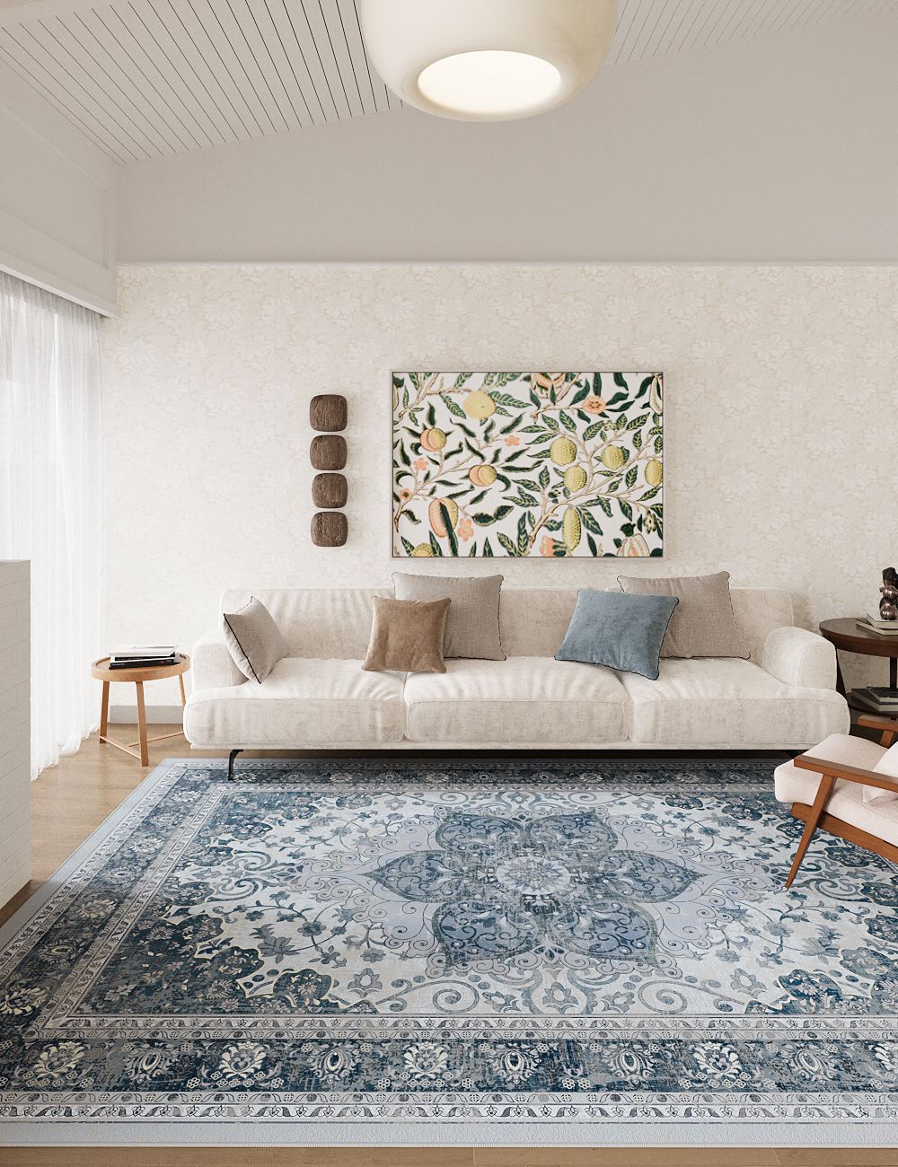 Sacred Bloom Indigo Blue Washable Rug