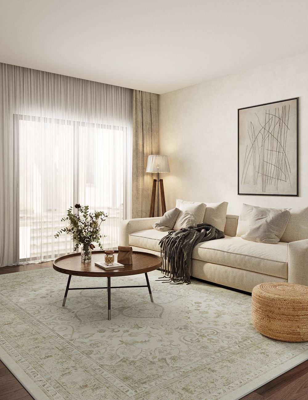 Sacred Bloom Soft Moss Washable Rug