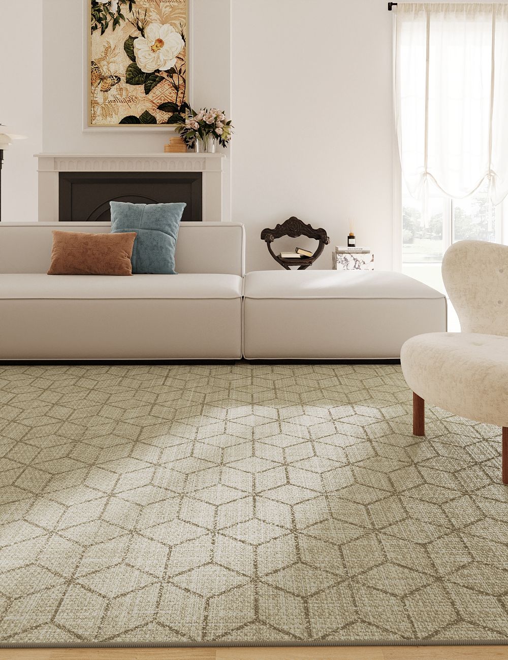 Silent Boundaries Sand Taupe Washable Rug