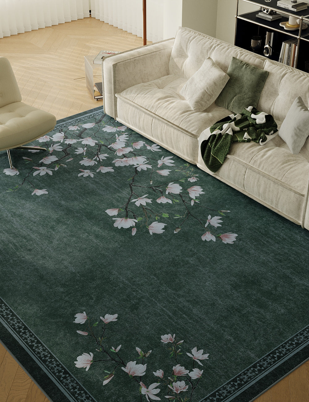 Simple Magnolia Blackish Green Washable Rug