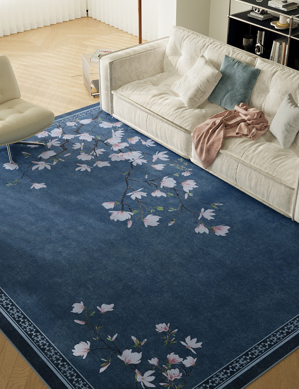Simple Magnolia Indigo Jeans Washable Rug