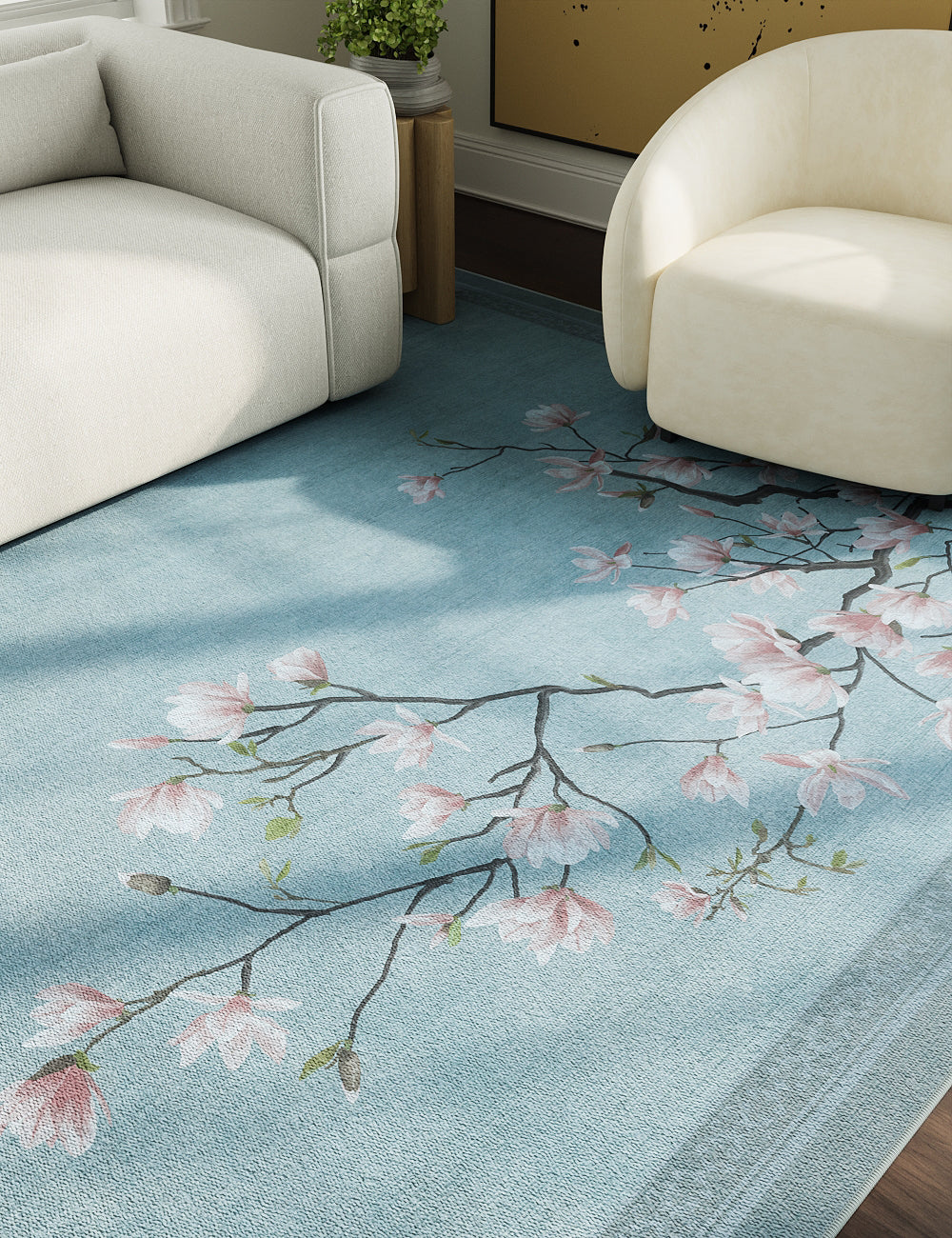 Simple Magnolia Powder Blue Washable Rug