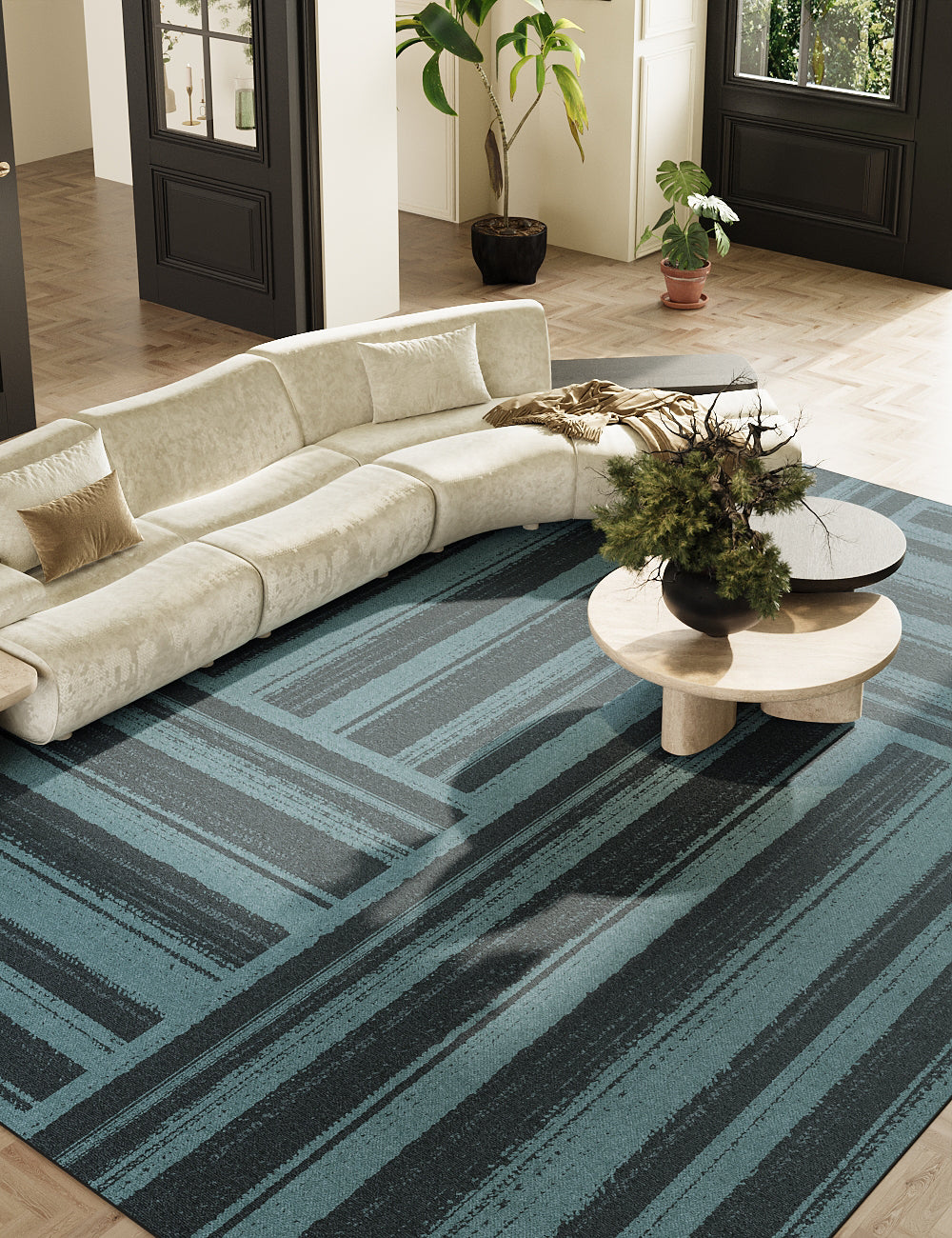 Stripe Dazzle Midnight Blue Washable Rug