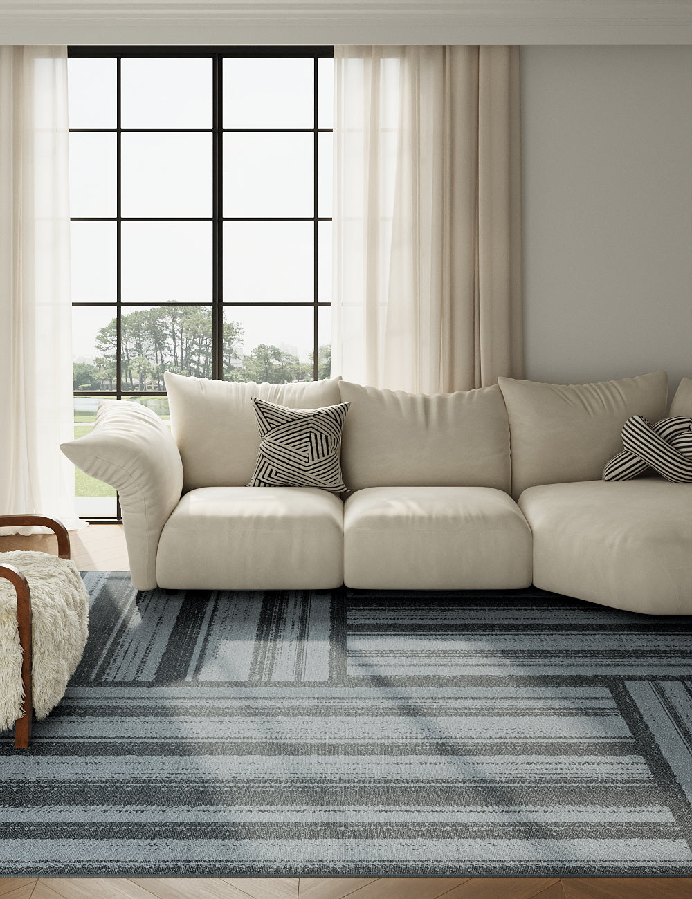 Stripe Dazzle Stone Blue Washable Rug