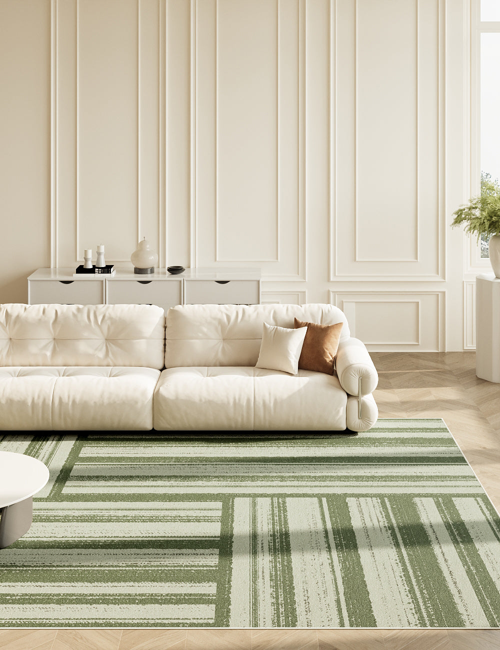 Stripe Dazzle Tea Green Washable Rug