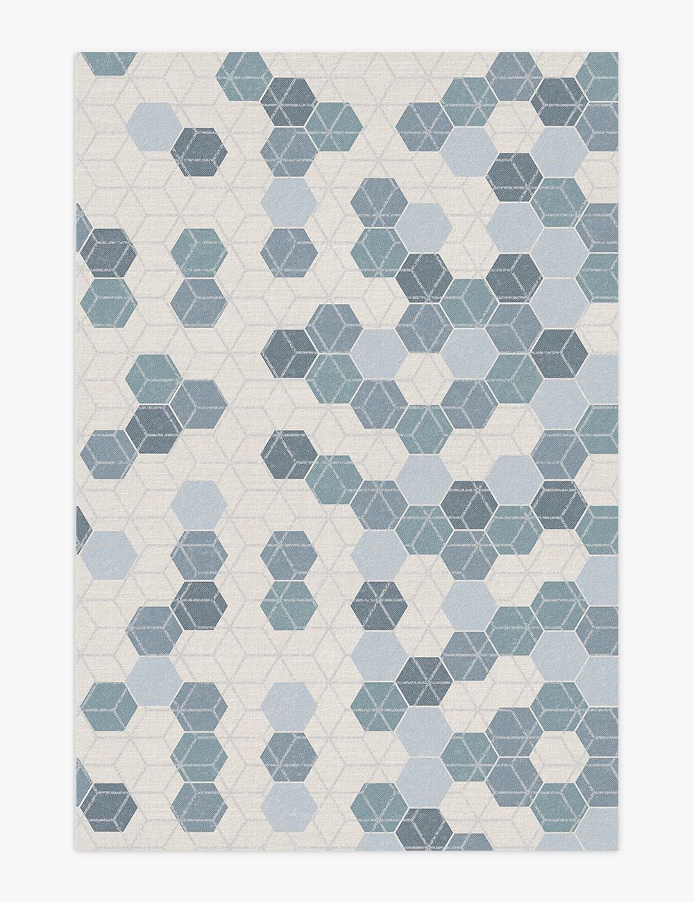 Vague Honeycomb Steel Teal Washable Rug