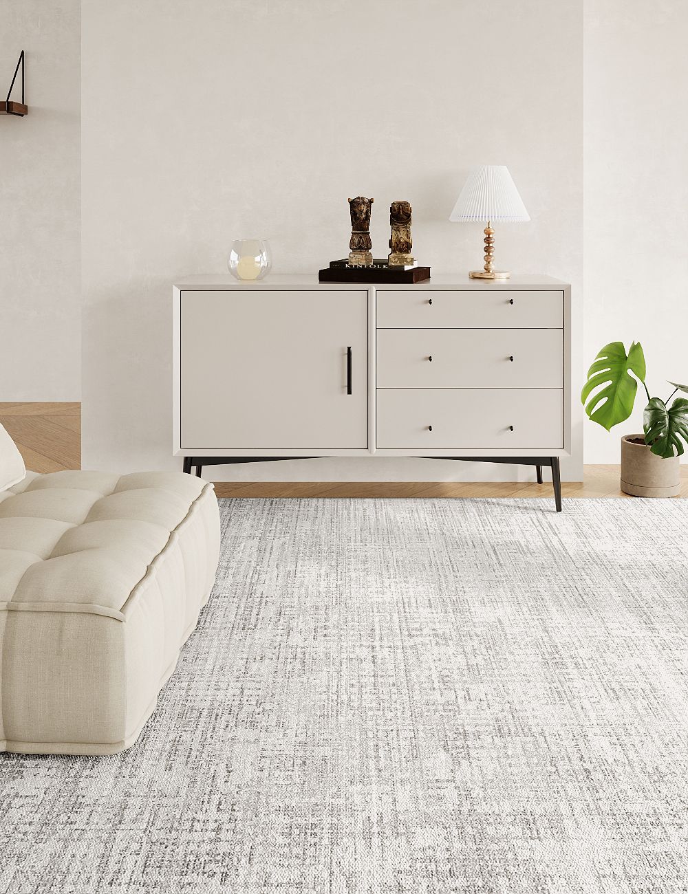 Veiled Canvas Ash Grey Washable Rug