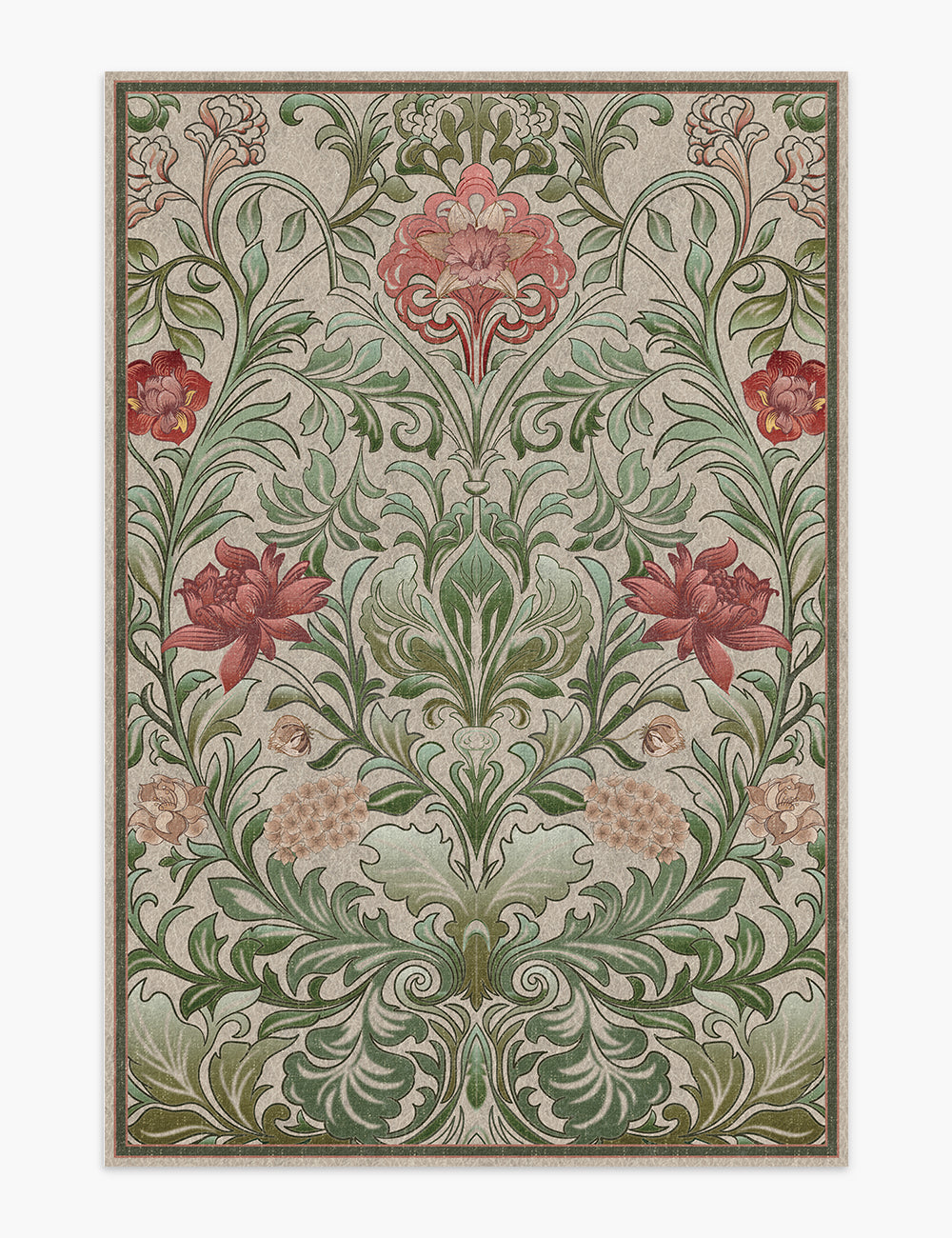 Verdant Tapestry Botanical Green Washable Rug