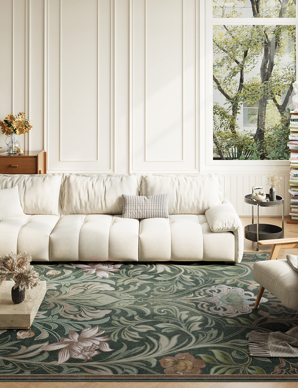 Verdant Tapestry Dark Garden Washable Rug