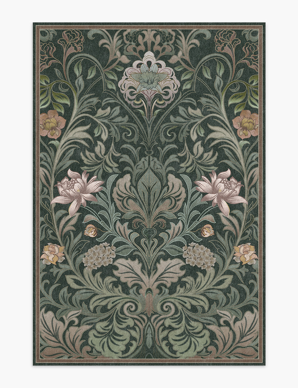 Verdant Tapestry Dark Garden Washable Rug