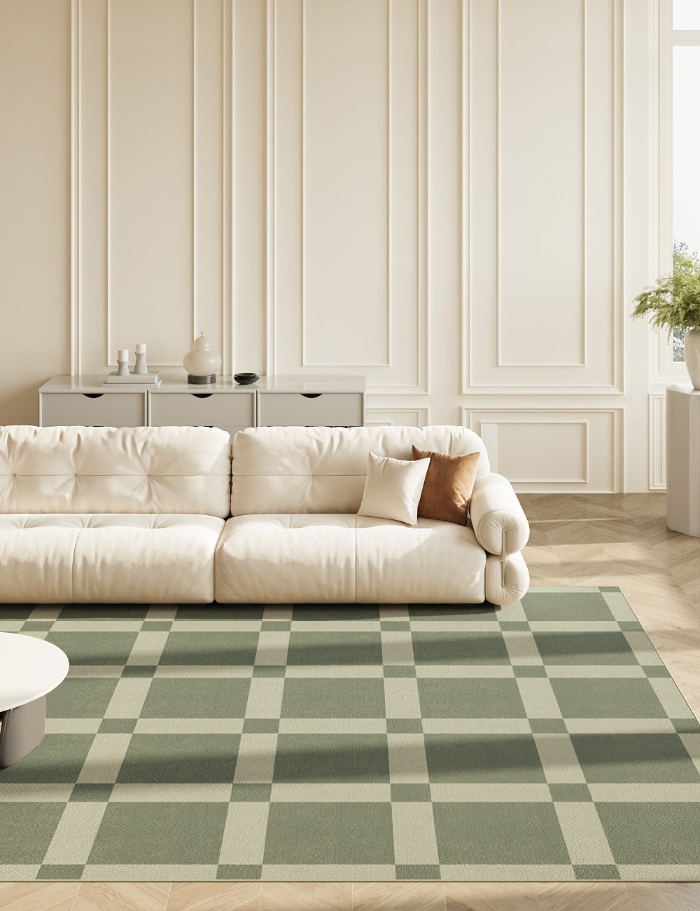 Vintage Checkerboard Olive Green Washable Rug