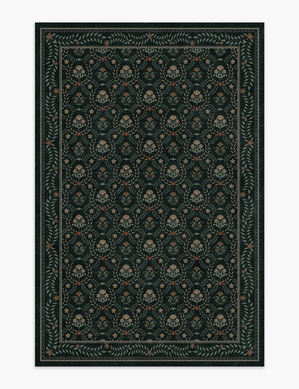 Jewel Garden Forest Black Washable Rug