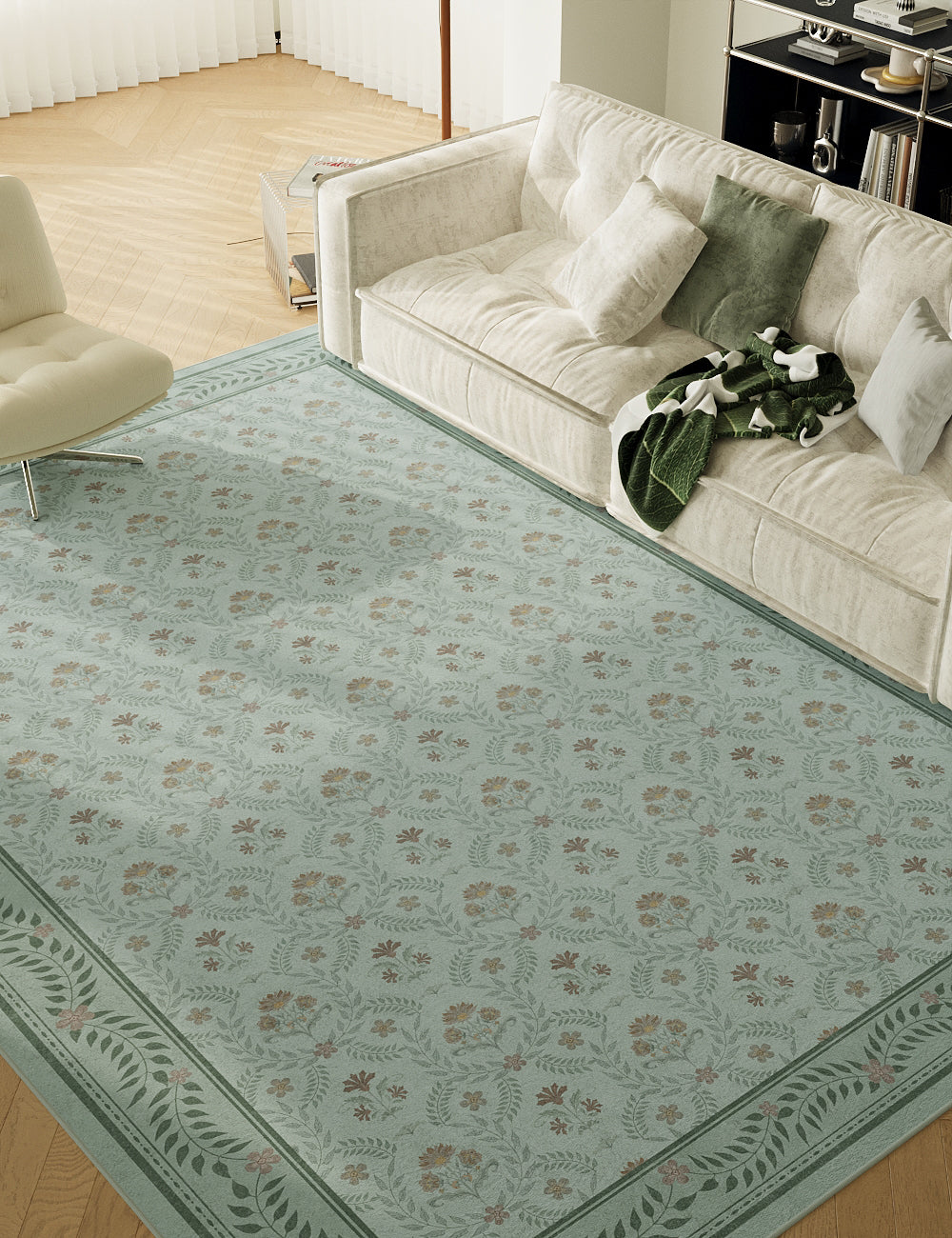 Jewel Garden Sage Green Washable Rug