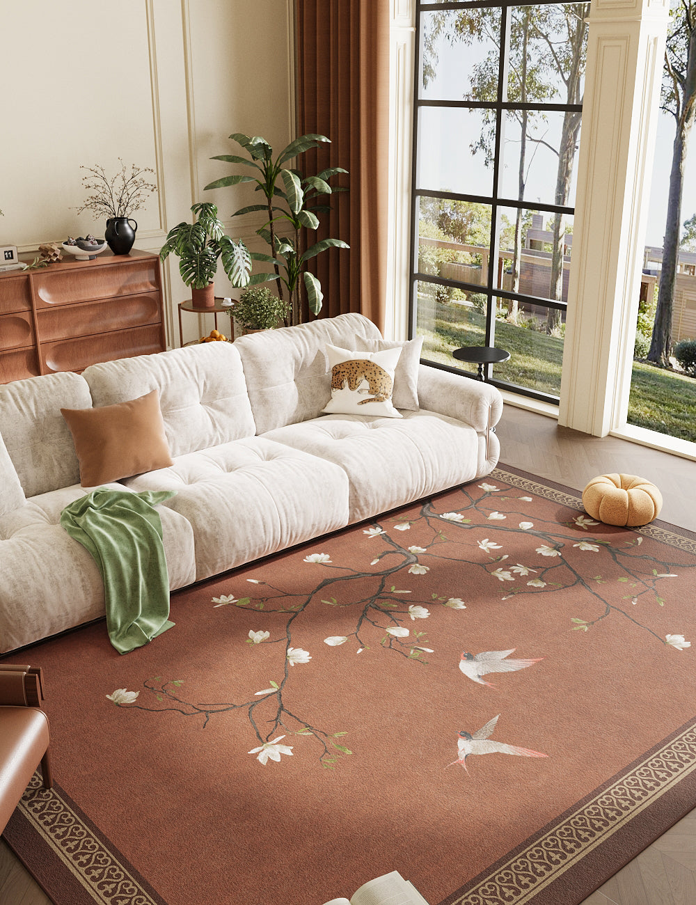 Noble Blossom Muted Brown Washable Rug