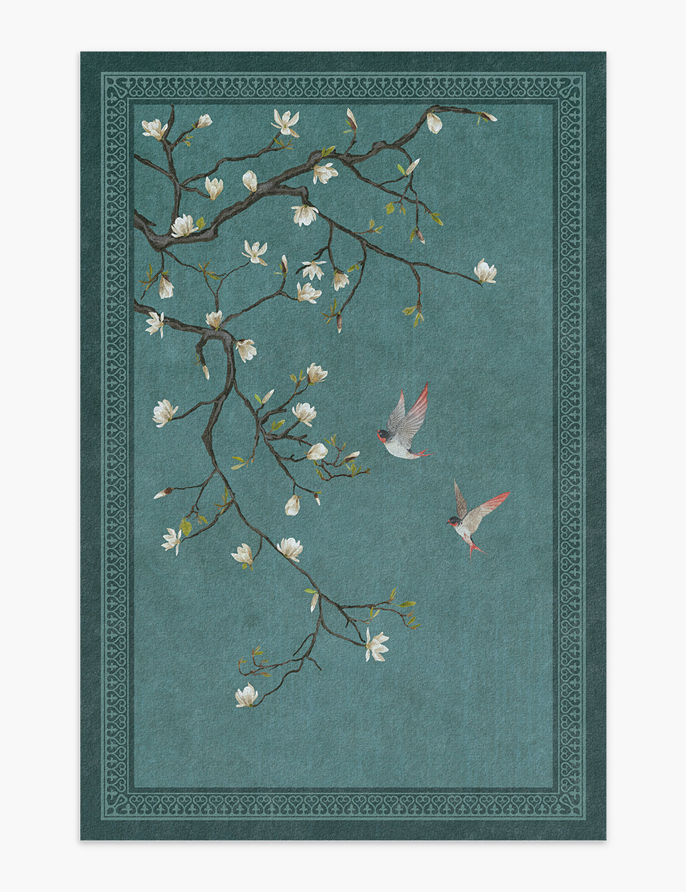 Noble Blossom Quiet Teal Washable Rug