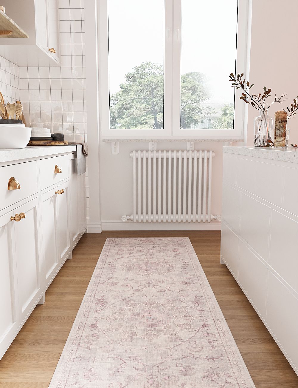 Briar Garden Vintage Soft Pink Washable Rug