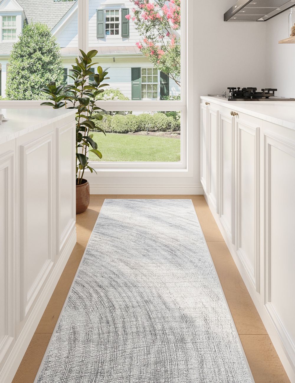 Circular Waves Grey Washable Rug