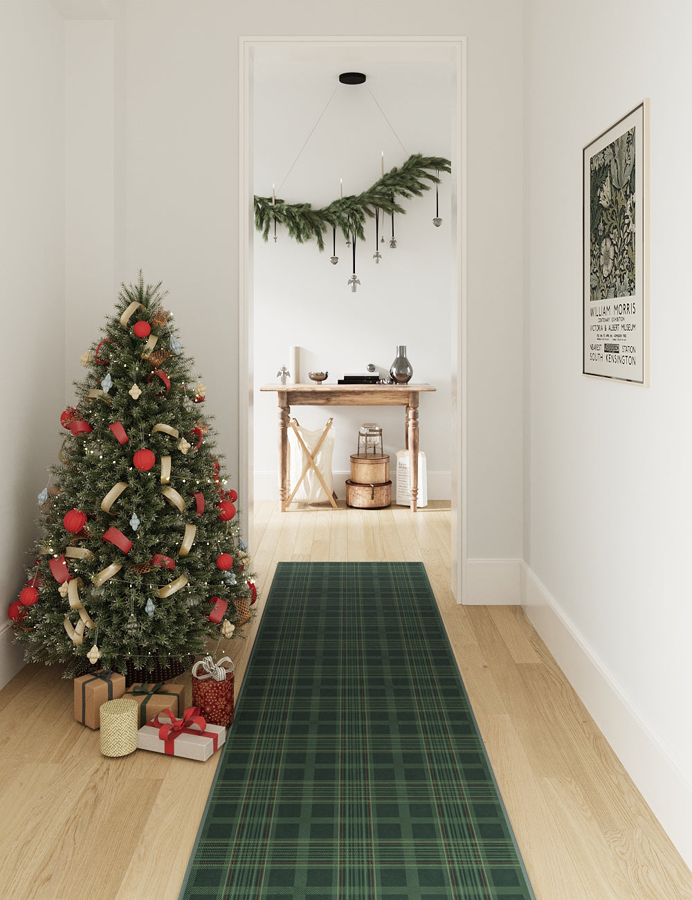 Classic Plaid Olive Green Washable Rug