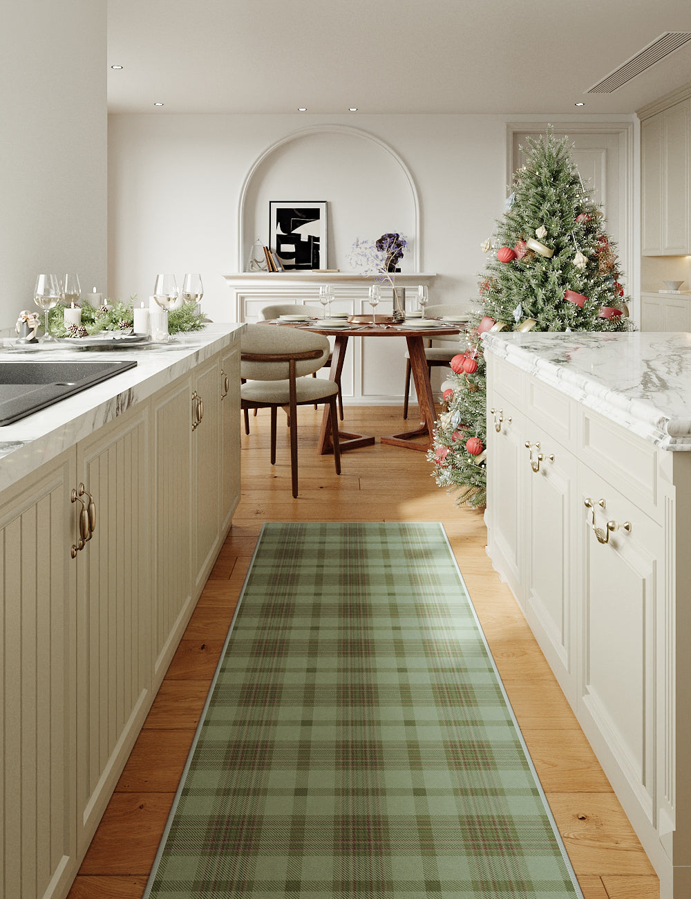 Classic Plaid Willow Green Washable Rug