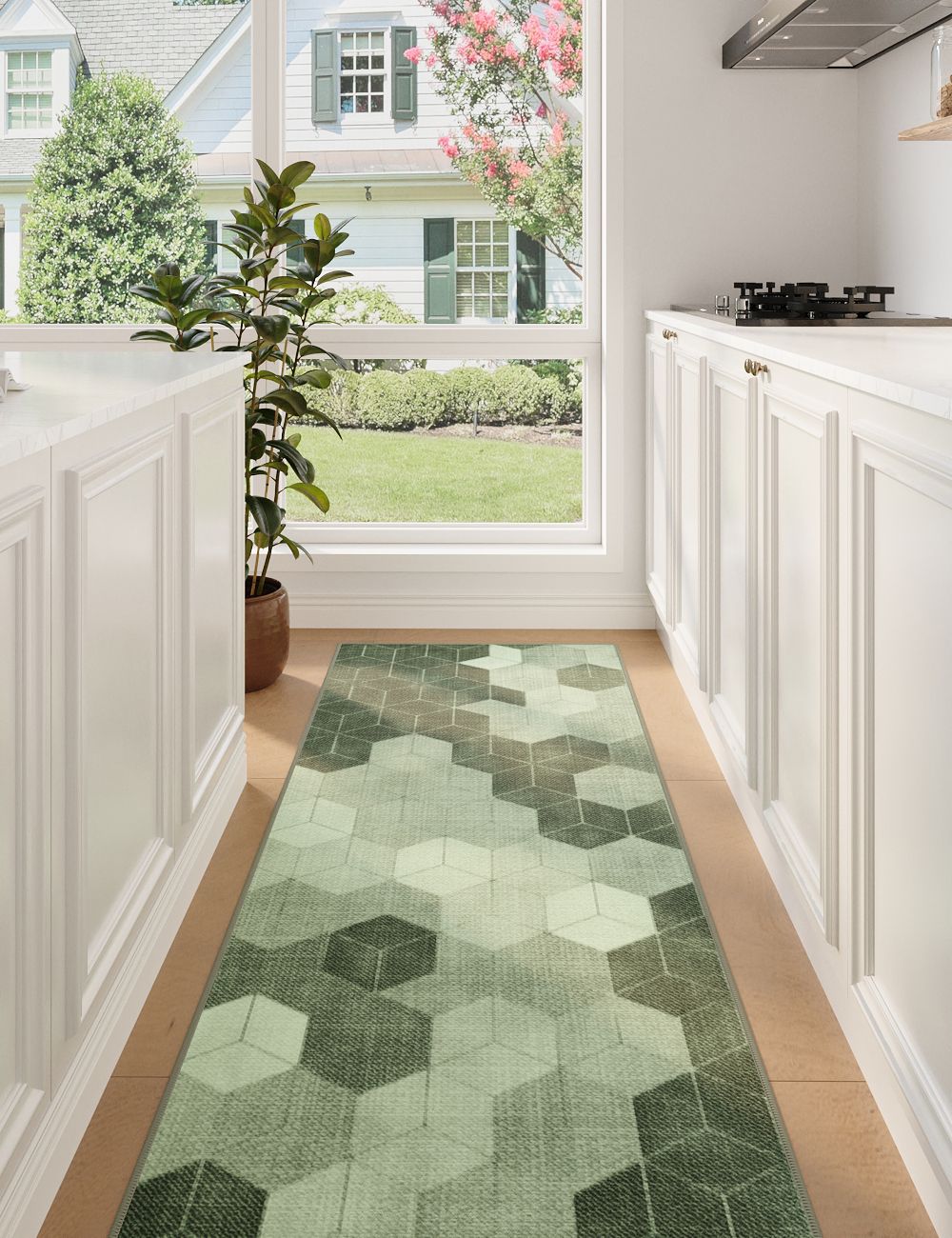 Faded Pieces Pistachio Green Washable Rug