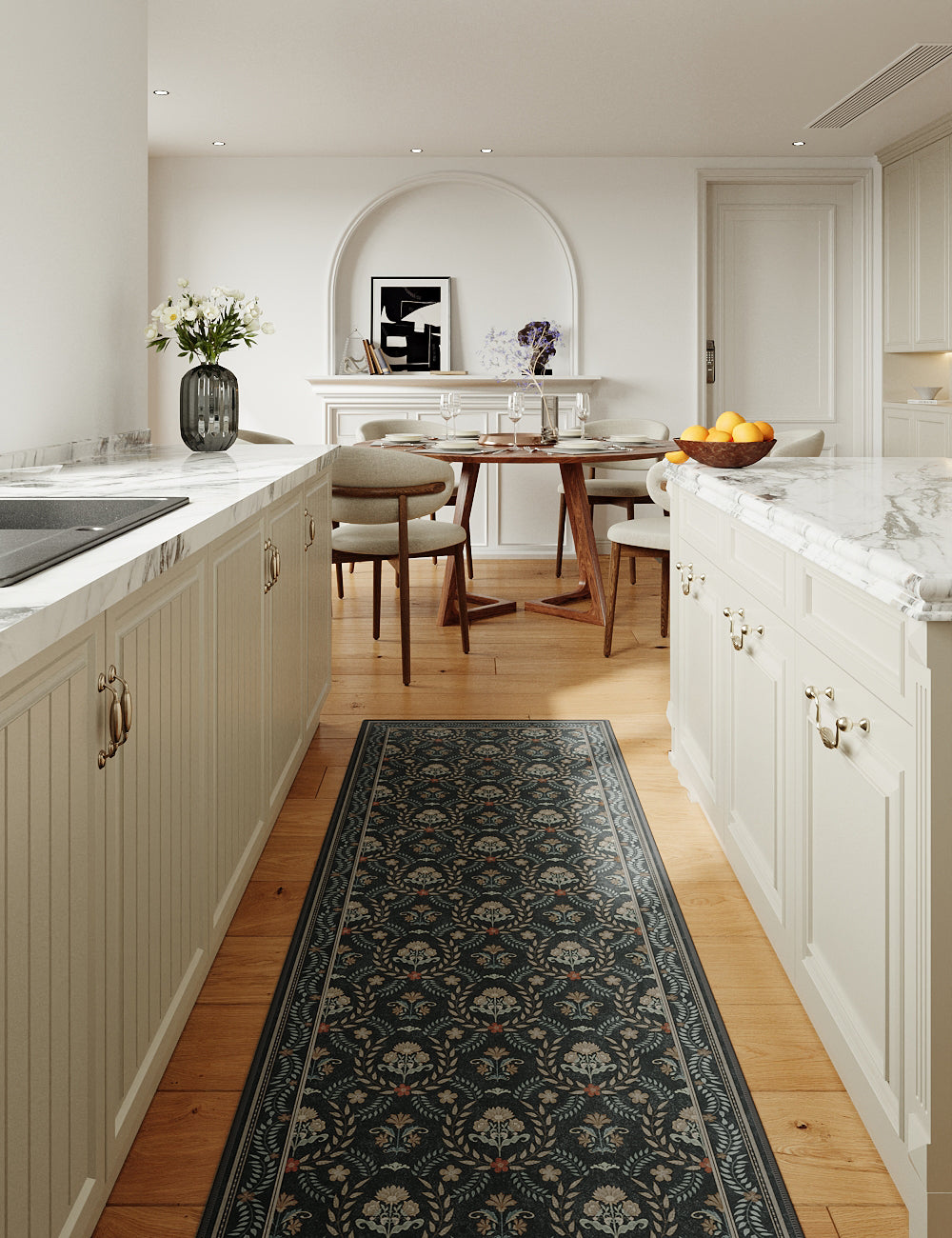 Jewel Garden Forest Black Washable Rug