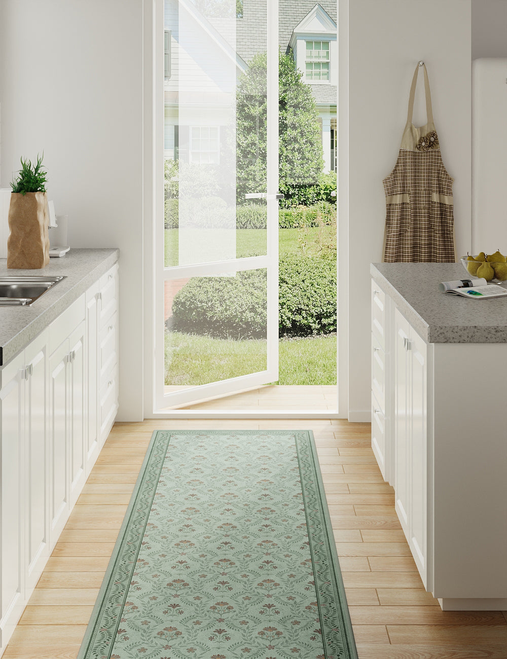 Jewel Garden Sage Green Washable Rug