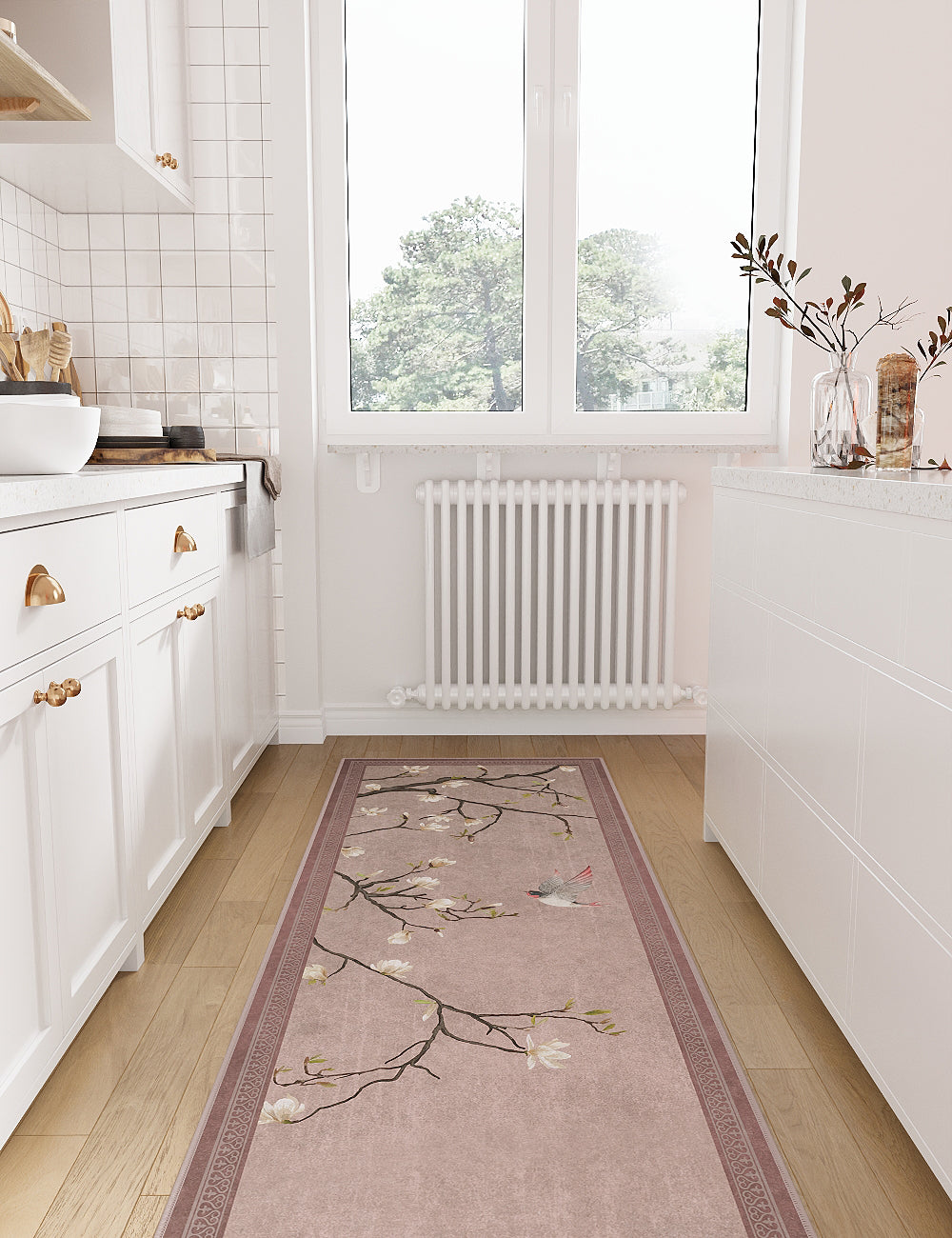 Noble Blossom Blush Pink Washable Rug