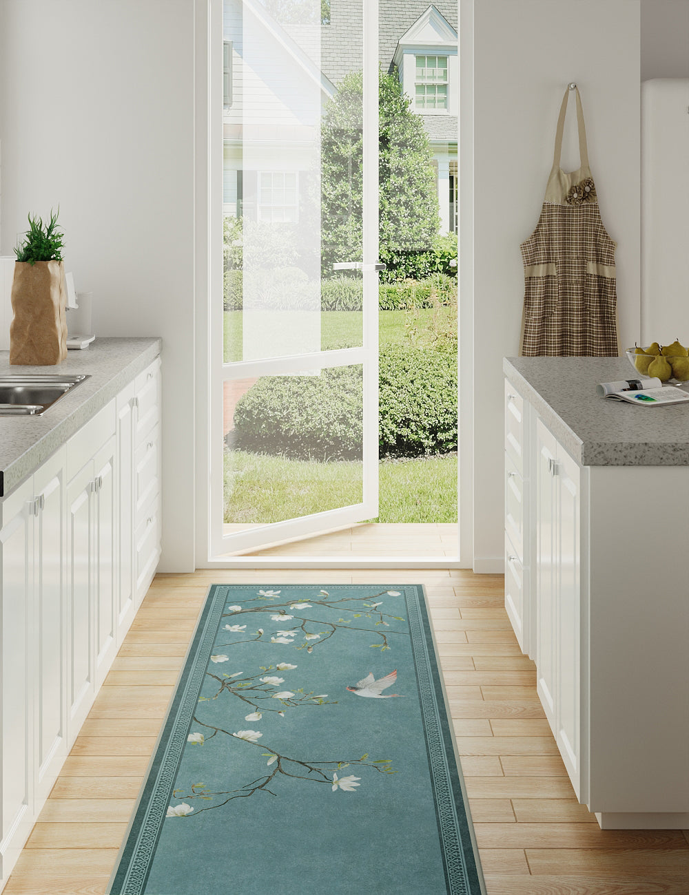 Noble Blossom Quiet Teal Washable Rug