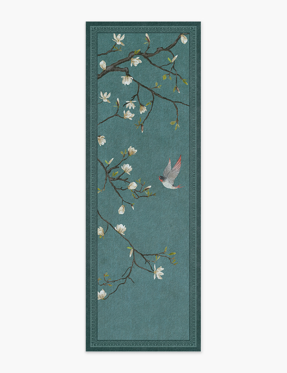 Noble Blossom Quiet Teal Washable Rug