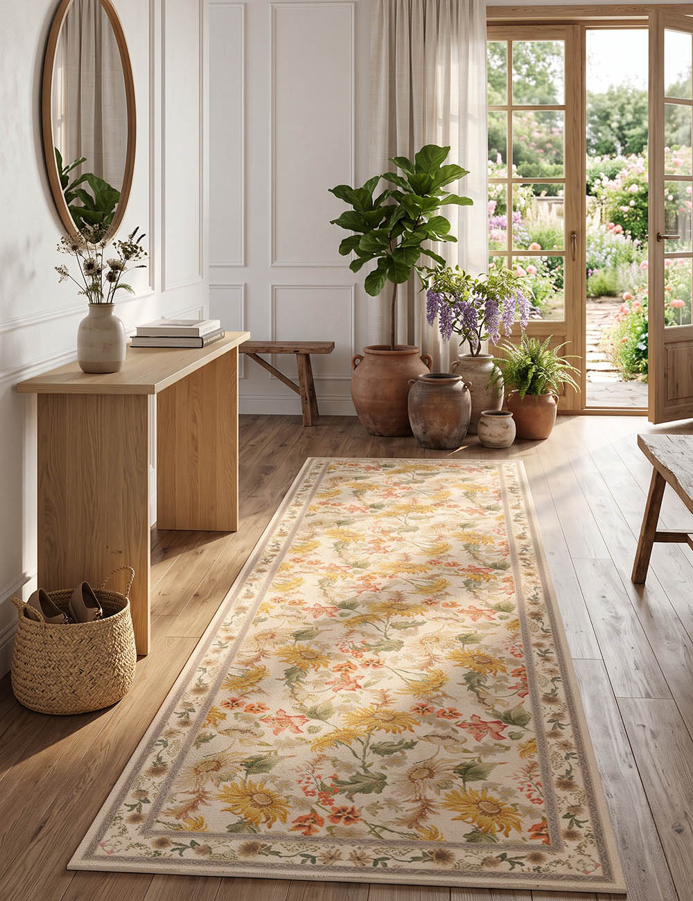 Romantic Blooms Dusty Taupe Washable Rug